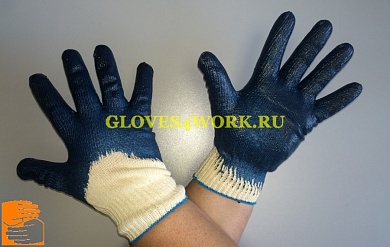 Перчатки трикотажные х/б вязаные с частичным нитриловым покрытием БИРЮЗА по оптовым ценам в Москве от производителя, с доставкой