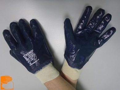 Перчатки х/б с полным нитриловым покрытием с начесом мягкий манжет (двойное покрытие) STRONG р.11 по оптовым ценам в Москве от производителя, с доставкой