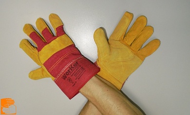 ++в наличии+Перчатки спилковые комбинированные с усиленным наладонником "WORKER" ПРЕМИУМ по оптовым ценам от производителя, с доставкой
