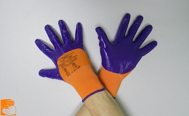 Перчатки нейлоновые 15 кл. оранжевые с 3/4 двуслойным нитриловым покрытием р.9 по оптовым ценам от производителя, с доставкой