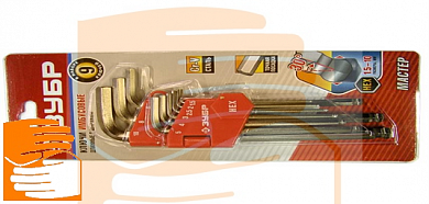 Ключи имбусовые шестигранник ЗУБР 9шт (1,5-10мм), 1,5-10мм по оптовым ценам от производителя, с доставкой
