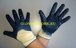Купить оптом Перчатки трикотажные х/б вязаные с частичным нитриловым покрытием БИРЮЗА, от производителя в Москве, с доставкой